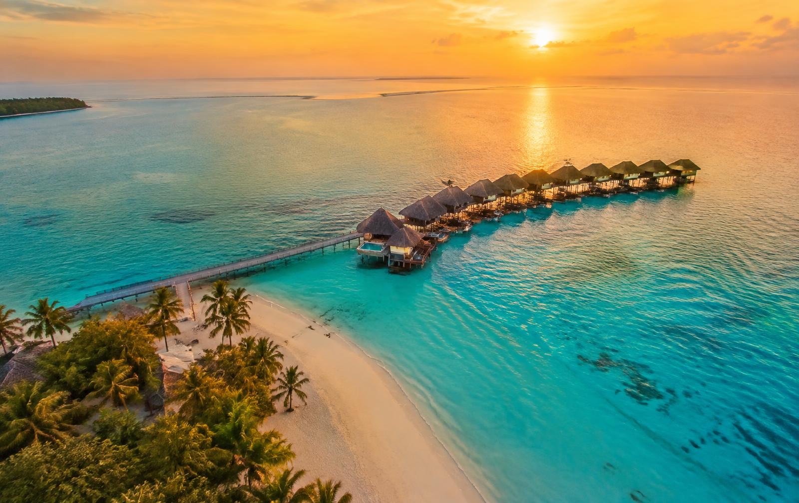 Maldives lagoon at sunset